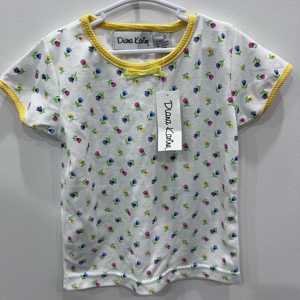 🌼 Vintage 90s Girls Size 6 Diana Laine Floral Tee – Deadstock NWT 🌼